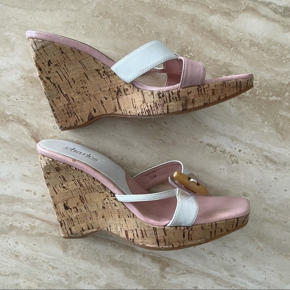Y2K Charles By Charles David Pink Misty Cork Wedge‎ Sandal - Picture 6 of 11